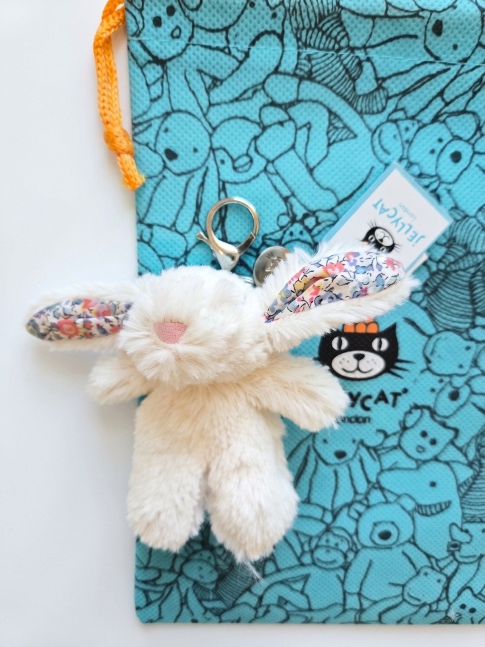 Jellycat Cream Bunny Bag Charm with Floral-Eared